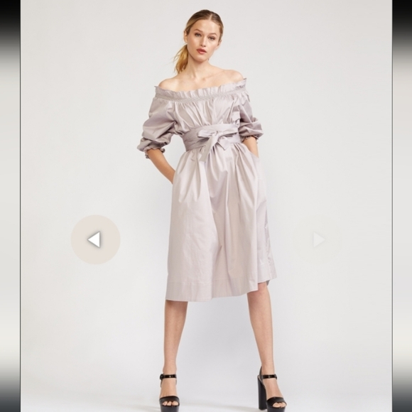 Cynthia Rowley Helena Off The Shoulder Pale Lilac Coquette Girl Obi Belt A Line - Picture 3 of 9